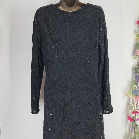Lauren Ralph Lauren black lace sheath dress long sleeve sequins - Picture 5 of 7